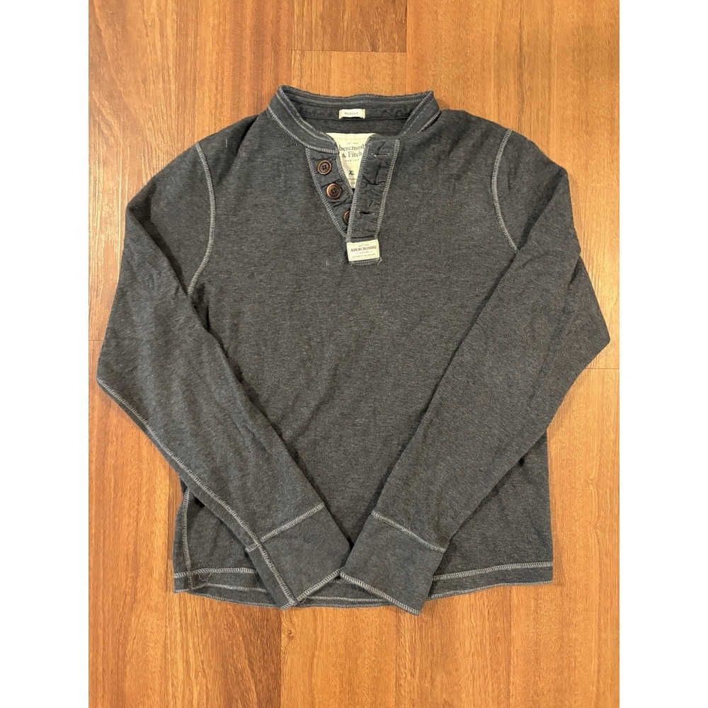 Abercrombie & Fitch Muscle Fit Henley Shirt Men's XL Charcoal Gray Long Sleeve